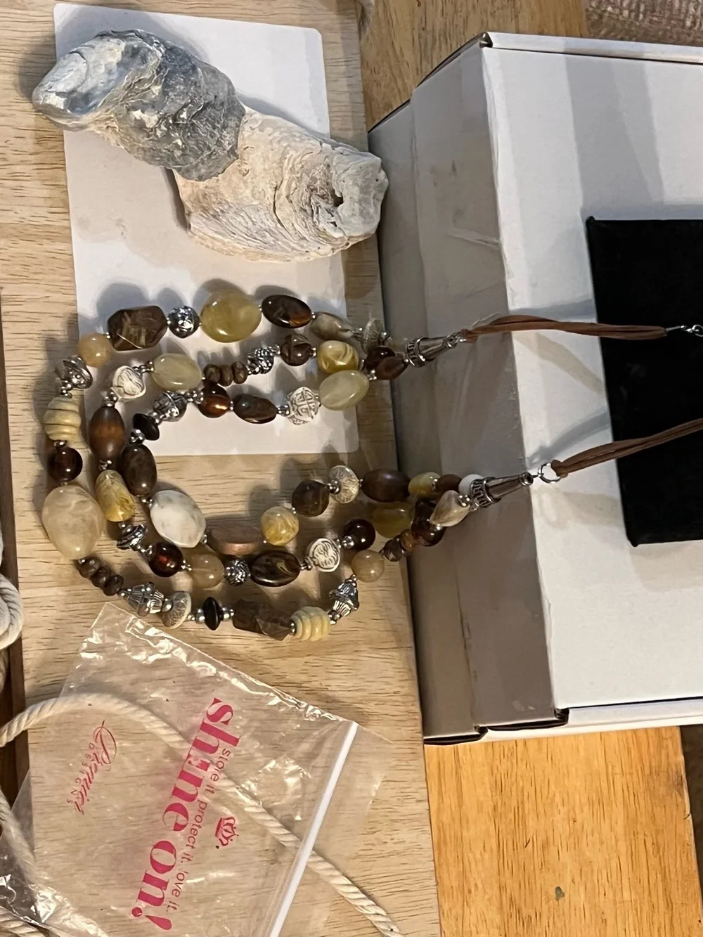 Premier Designs Brown, Cream & Yellow Mixed Bead Necklace